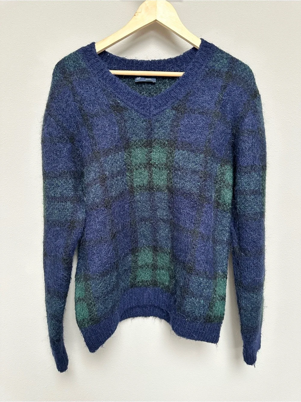 GAP Blue & Green Plaid V-Neck Sweater